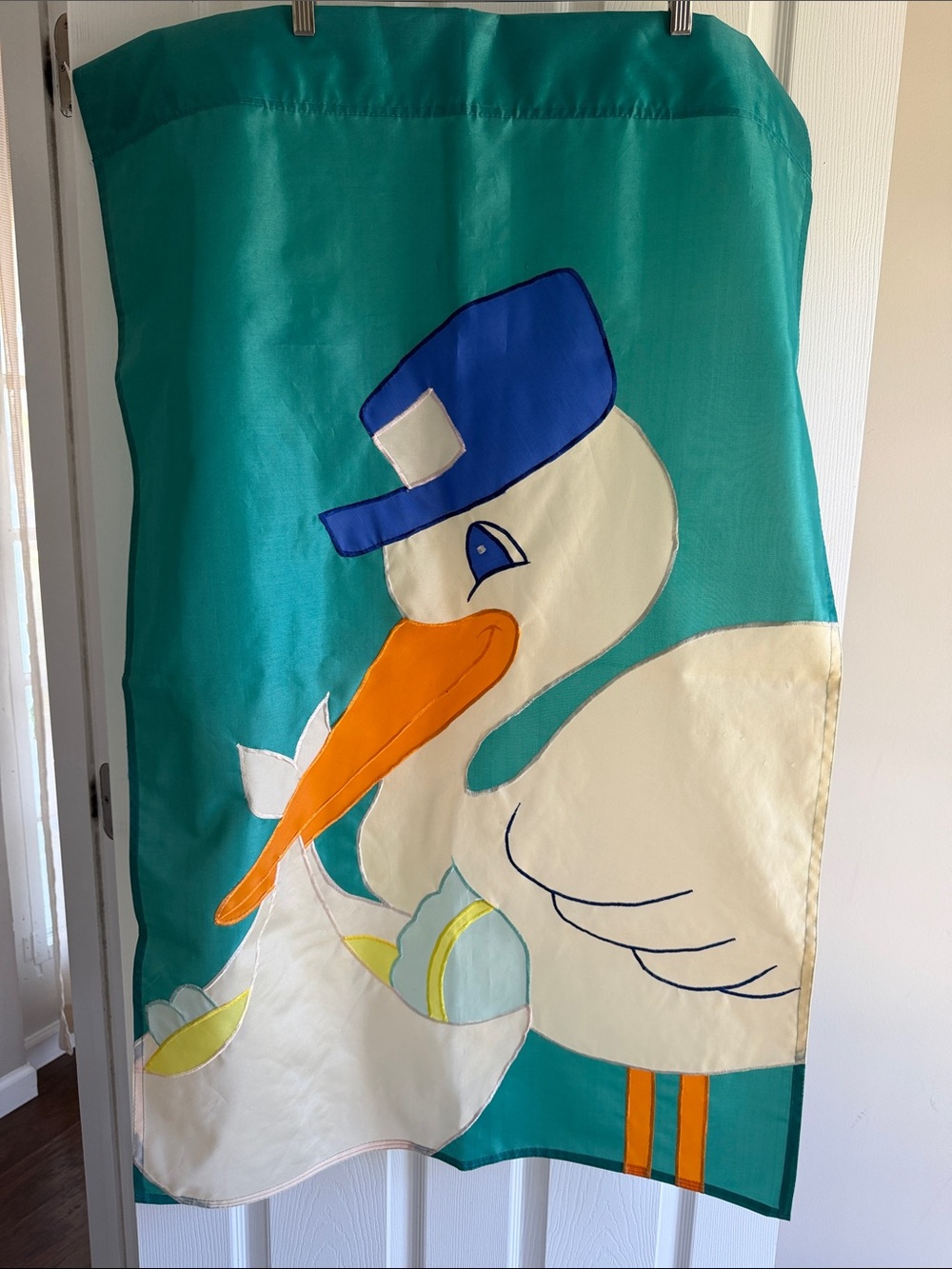 NWOT Turquoise Garden Flag with White Stork and Orange Beak
